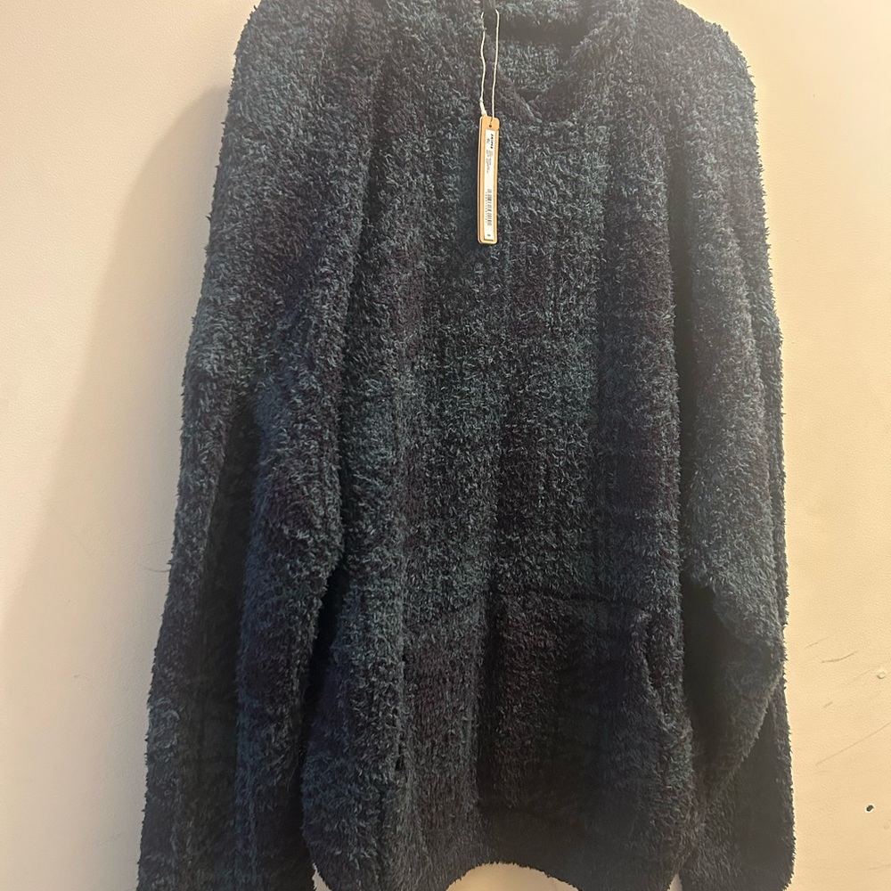 NWT- SKIMS Black and Green COZY KNIT UNISEX HOODIE | CYPRESS PLAID. Size 2x/3x.